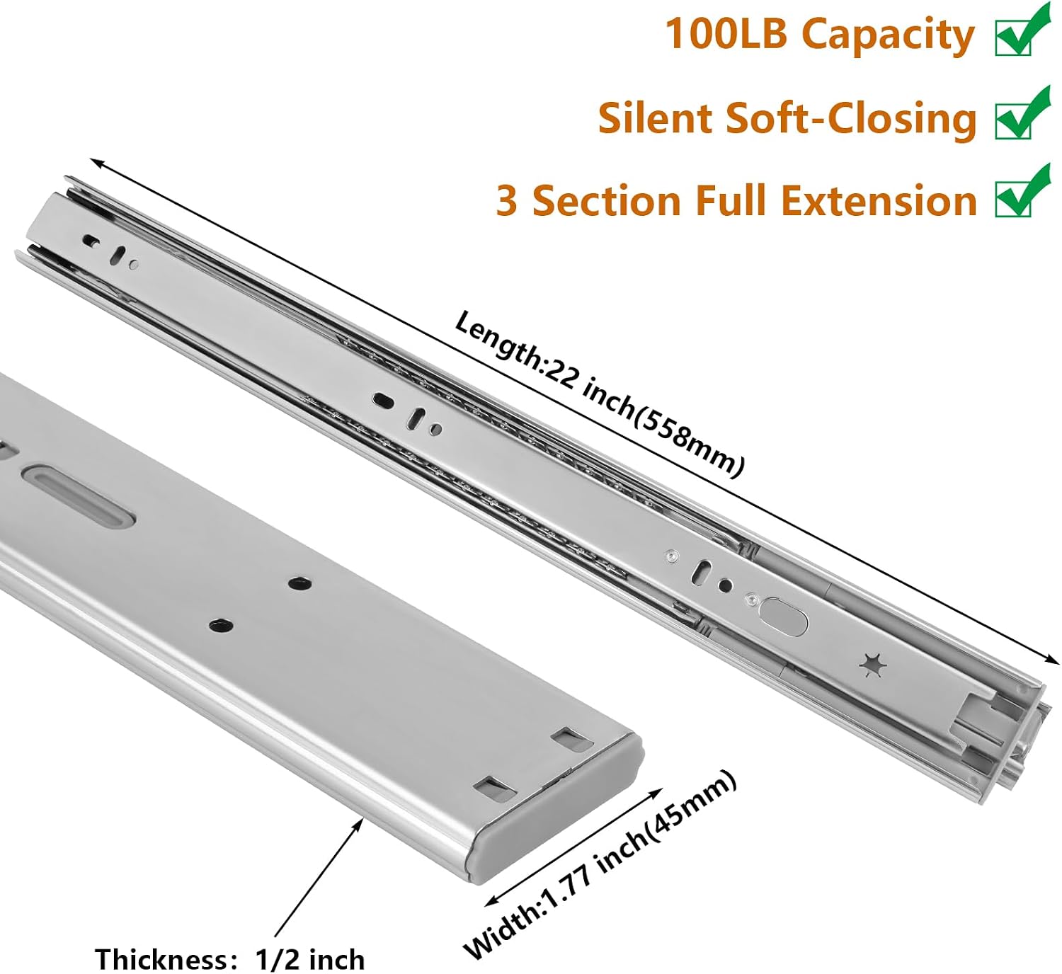 Rel Laci Soft Close 22 Inci de - Drawer Slide Pair ulasan dan harga